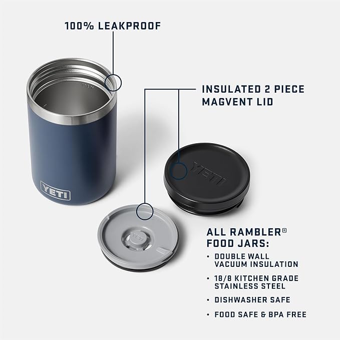 YETI Rambler 16 oz Food Jar, Vacuum Insulated, Stainless Steel, With Airtight Lid, Black