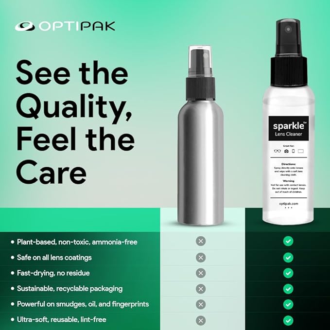 Sparkle Anti-Reflective Lens Cleaner Spray with Microfiber Cloth for Eyeglasses, Sunglasses, Lenses, Screens, Tablets & Binoculars - Ammonia Free And Streak Free (Black/8oz 1Pk)