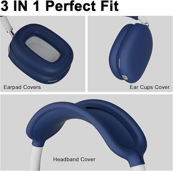 ATUAT for AirPods Max Headphones Case, Protective Silicone Case Cover Skin Accessories Anti-Scratch for Women Men for Apple AirPods Max 2024/2020 (USB-C/Lightning), Midnight Blue