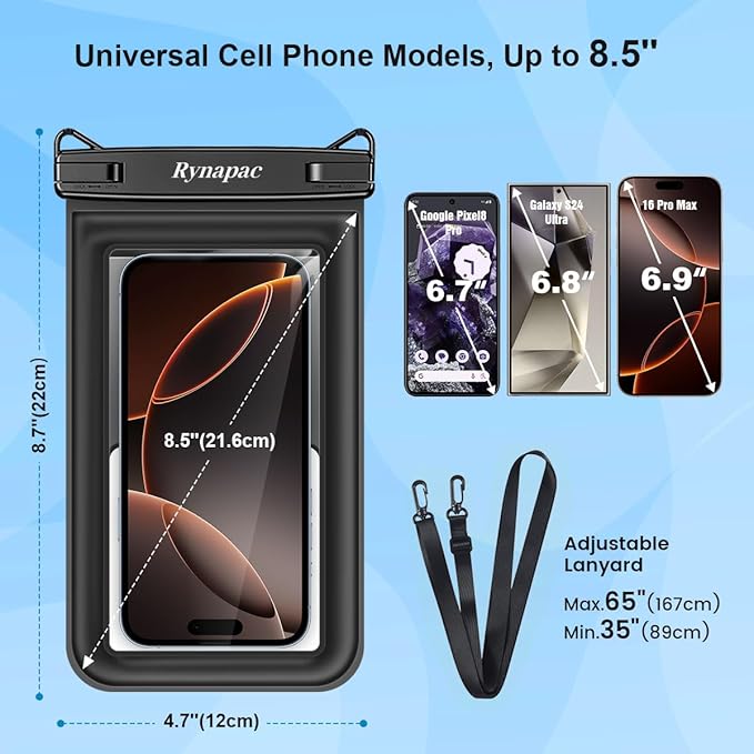 [Up to 8.5"] Floating Waterproof Phone Pouch 2 Pack - Floatable Waterproof Phone Case with Lanyard for iPhone 17 16 15 Pro Max, Galaxy S25 S24 Ultra, IPX8 Cellphone Dry Bags, Beach Vacation Essentials