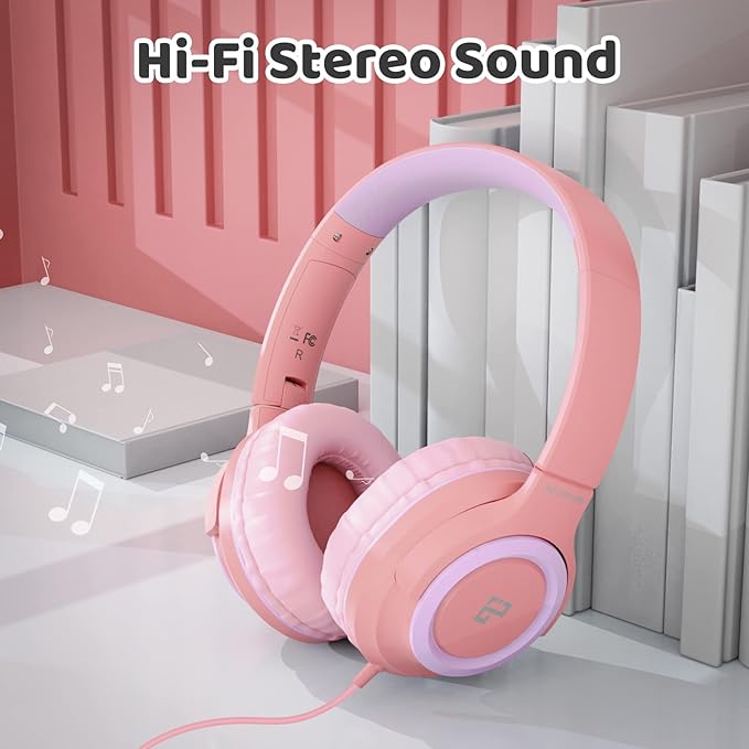INFURTURE Kids Headphones, Wired Headphones for Kids Over Ear with Microphone, 85/94dB Volume Limiter Headphone for Girls Boys, Foldable Headphone for School, Airplane Travel