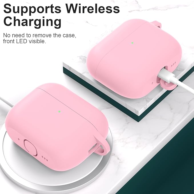 ATUAT for AirPods Pro 3 Case Cover with Cleaner, Protective Soft Silicone Skin with Keychain for Women Men for Apple AirPods Pro 3rd Generation Case(2025), Front LED Visible, Light Pink