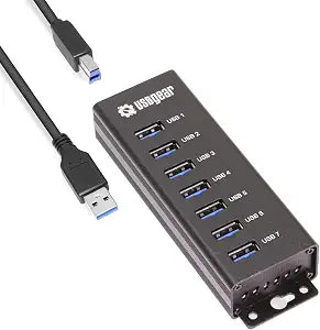 USBGear 7-Port USB Hub 3.2 Gen 1 – Mountable SuperSpeed Data Hub with USB Ports for Laptop, PC, Desktop, and More, 5V/4A Power Adapter with Type-A to Type-B Cable (3ft), Computer Accessories