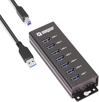 USBGear 7-Port USB Hub 3.2 Gen 1 – Mountable SuperSpeed Data Hub with USB Ports for Laptop, PC, Desktop, and More, 5V/4A Power Adapter with Type-A to Type-B Cable (3ft), Computer Accessories