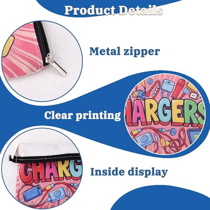Chargers Makeup Bag for Women Charger Organizer Bag Charger Storage Cosmetic Bag for Girls Christmas Birthday Gifts for Friend Daughter Chargers Organizer Travel Accessories Cosmetic Pouch