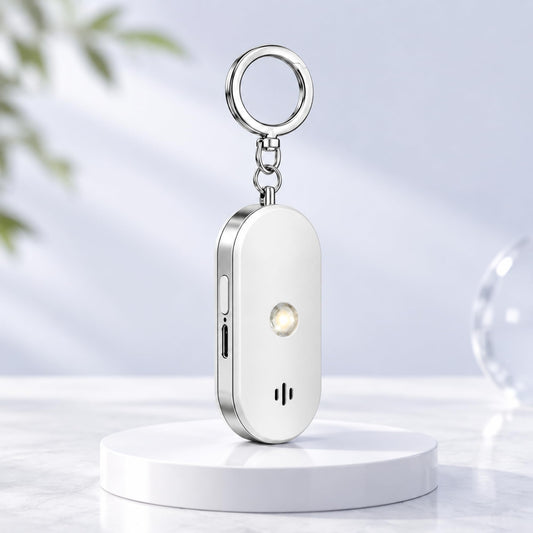 Personal Safety Alarm for Women, 130dB Rechargeable Keychain Alarm with Bluetooth SOS Alerts, Dual Speakers, Strobe Light, Low Battery Reminder, USB-C Emergency Siren for Travel(White)