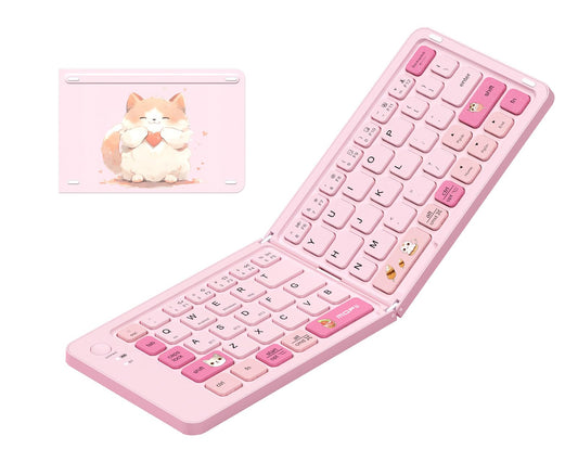 Foldable Bluetooth Keyboard for iPad Phone,Portable Travel Size,Pink