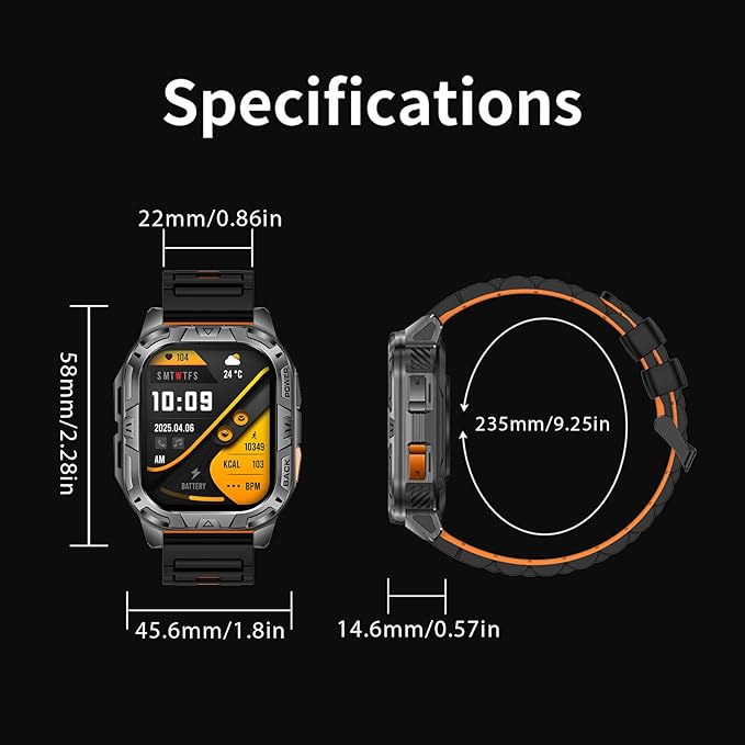 MIDDOW Military Smart Watch with LED Flashlight, 900mAh Battery, Answer/Make Calls, 2.01" Display, Blood Oxygen Heart Rate Sleep Monitor, IP68 Waterproof Fitness Tracker for Men Android iOS (2 Straps)