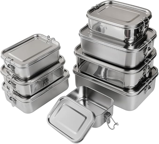 3-Pack 1200ml (40.6 oz) Stainless Steel Bento Lunch Box Containers with Lids - Waterproof Metal Food Storage - Snack Prep Trays and Tiffin Carriers