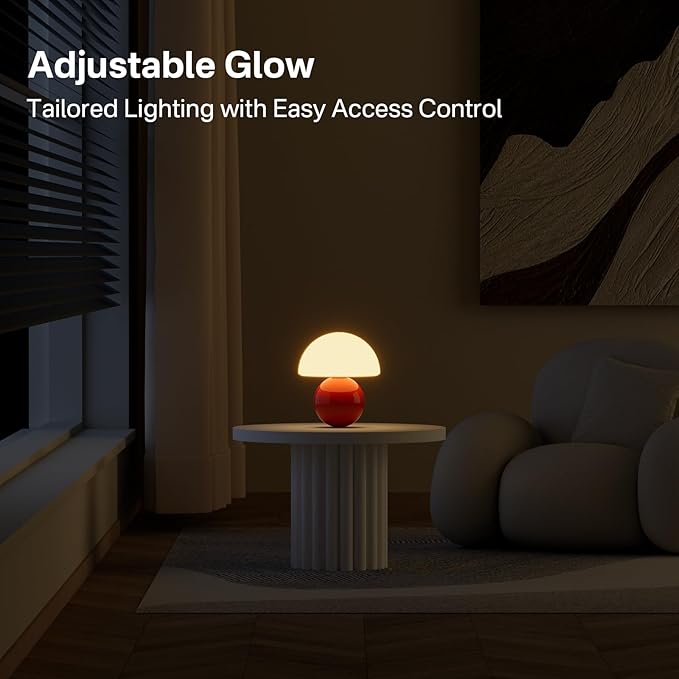 Mushroom Lamp Table Lamp for Bedroom,Desk Bedside Small Lamps for Living Room Night Stands,Mushroom Decor Cute Mini Modern Mid Century Lamps,Unique Aesthetic Home Living Room Decor(Orange)