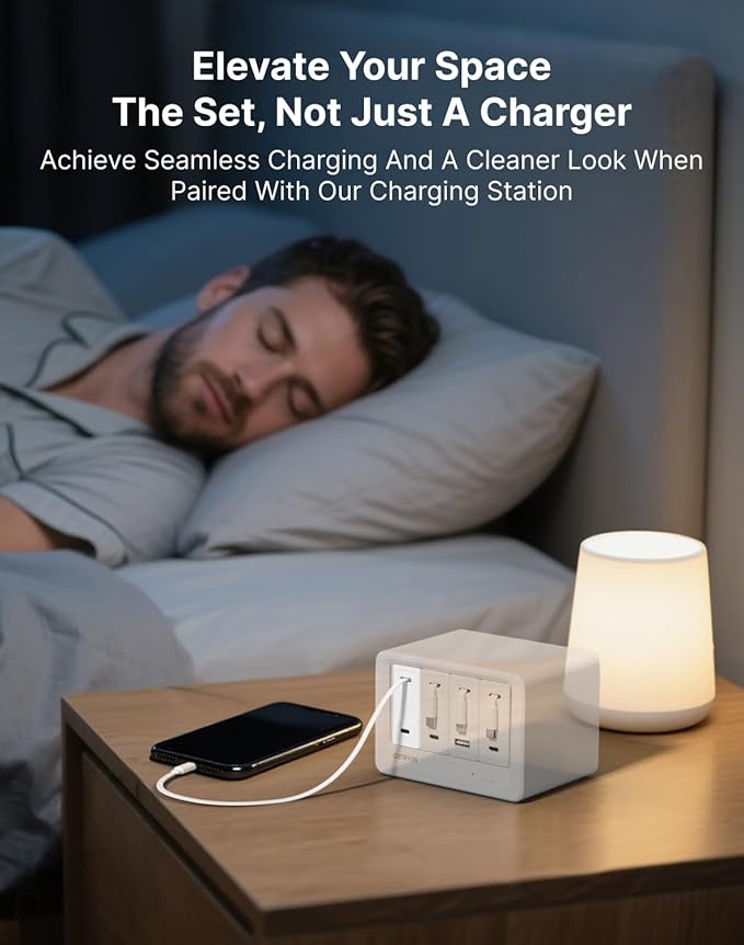 Gitryin 1 DC, 1 Micro USB, 3 Type-C Retractable Wall Chargers and 8-in-1 Desktop Charging Station
