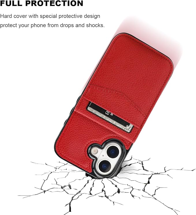 KIHUWEY Compatible with iPhone 17 Case Wallet with Credit Card Holder, Flip Premium Leather Magnetic Clasp Kickstand Heavy Duty Protective Cover for iPhone 17 6.3 Inch (Lichee Red)