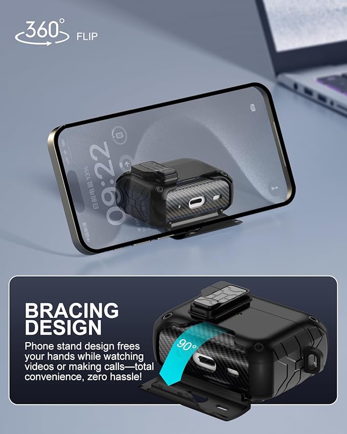 Lerobo for AirPods Pro 2 Case,Compatible with Apple Airpod Pro Case 2nd / 1st Generation with Phone Stand, Magnetic Lock & Cleaner Kit - Shockproof Hard Protective Cover Compatible with MagSafe,Black