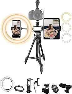 Acuvar Vlogging Kit with Ring Light Tripod – Content Creator Kit for iPhone, Android & Tablets, Microphone, Remote, YouTube & TikTok Starter Kit for Influencers