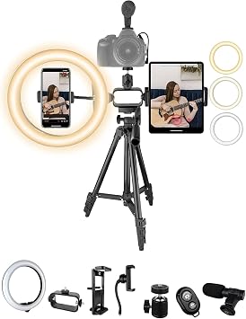 Acuvar Vlogging Kit with Ring Light Tripod – Content Creator Kit for iPhone, Android & Tablets, Microphone, Remote, YouTube & TikTok Starter Kit for Influencers