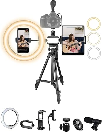 Acuvar Vlogging Kit with Ring Light Tripod – Content Creator Kit for iPhone, Android & Tablets, Microphone, Remote, YouTube & TikTok Starter Kit for Influencers