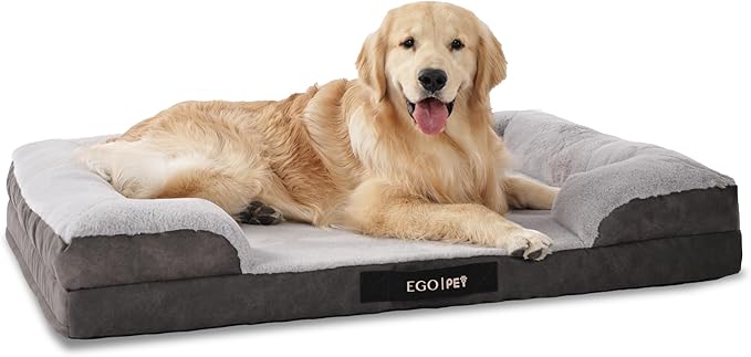 EGOHOME Orthopedic Dog Bed for Medium Dogs, Waterproof Memory Foam Medium Pet Beds with Sides,Egg-Crate Charcoal Foam Sofa with Removable Cover & Non-Slip Base, Grey, 30x20x6.5 Inch