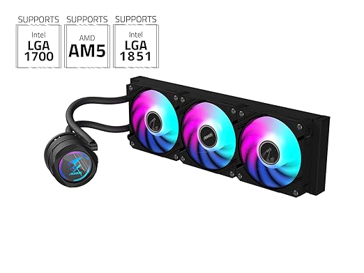 AORUS WATERFORCE II 360 Liquid CPU Cooler, 360mm Radiator with 3x120mm Low Noise ARGB Fans, Compatible with Intel LGA1851, LGA1700, and AMD AM5 (GP-AORUS WATERFORCE II 360)