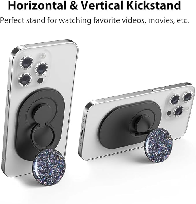 Magnetic Phone Grip for MagSafe, Phone Ring Holder Finger Kickstand Wireless Charging Compatible, Adjustable Magnet Phone Rings Gripper Stand for iPhone Mag-Safe Accessories - Sparkle Black