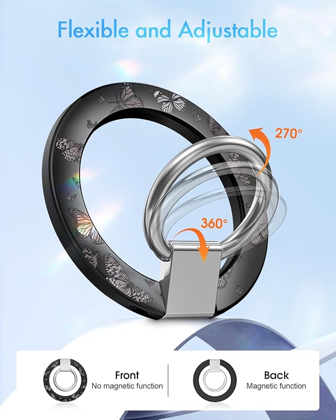 Toycamp Phone Grip Ring Holder Compatible with MagSafe - Magnetic Phone Grip Stand Women Cute Painting Removable Rotatable Magnet Accessories for iPhone 17 Pro Max/16/15/14/13/12 Series, Butterfly