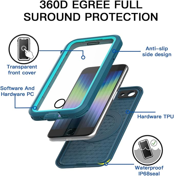 AICase iPhone SE 2020/2022/iPhone 7/8 Waterproof Case, 4.7" 360 Dustproof and Shockproof, IP68 Full Body Protection Fully Sealed Underwater Protective Cove for iPhone 7/8/SE 2020/SE 2022 Green