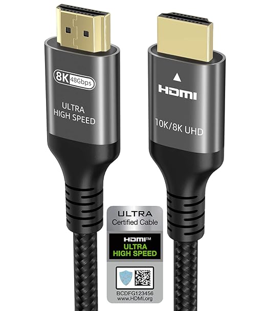 Ubluker 10K 8K 4K HDMI Cable 48Gbps 20 FT, Certified Ultra High Speed HDMI® Cable 4K 240Hz 144Hz 120Hz 8K60Hz 0.01ms HDR10+ eARC HDCP2.3 Netflix Roku TV PC Monitor Projector PS5 Xbox