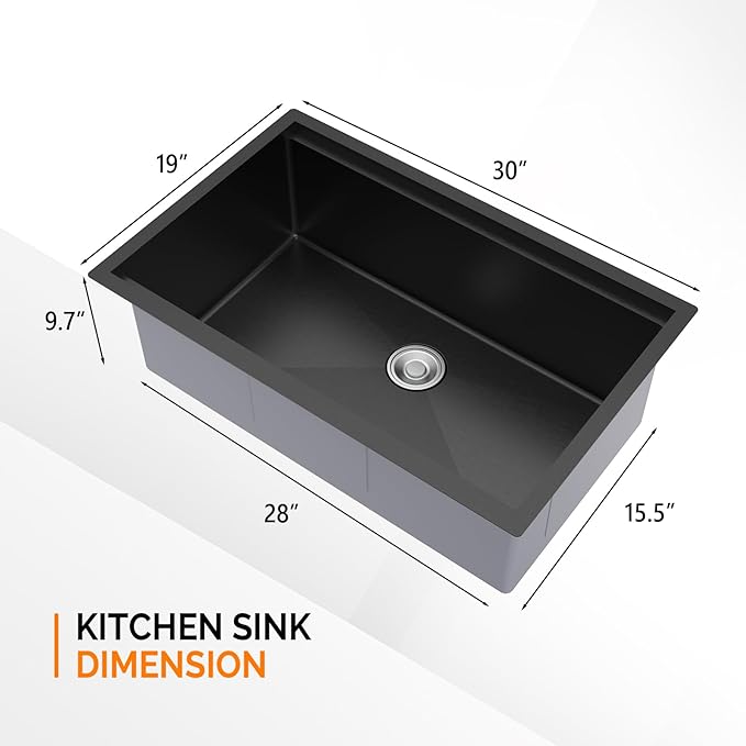 ROVSUN 30 Inch Stainless Steel Undermount, Kitchen Utility Sink, Workstation Deep Single Bowl, Integrated Ledge Multifunctional Workstation Sink Set,Black