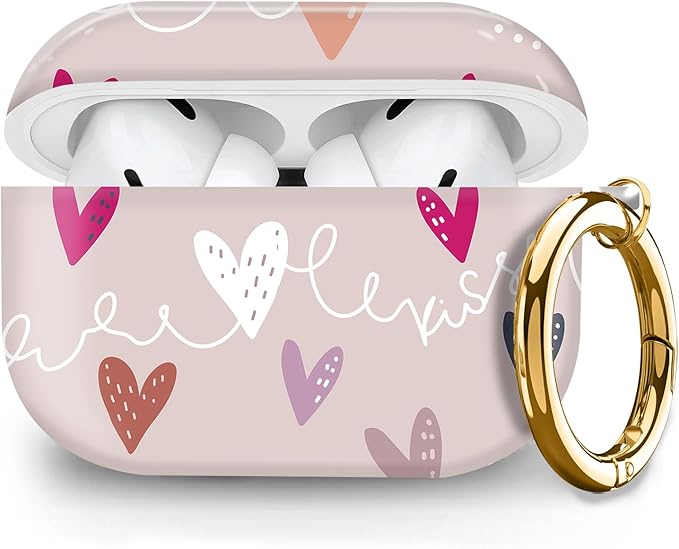 Cute Hard Case Compatible with AirPods Pro 2nd/1st Generation, Protective Cover with Golden Keychain, Fits 2023/2022/2019 Models, for Women, Girls, and Men(Cute Grey Heart)