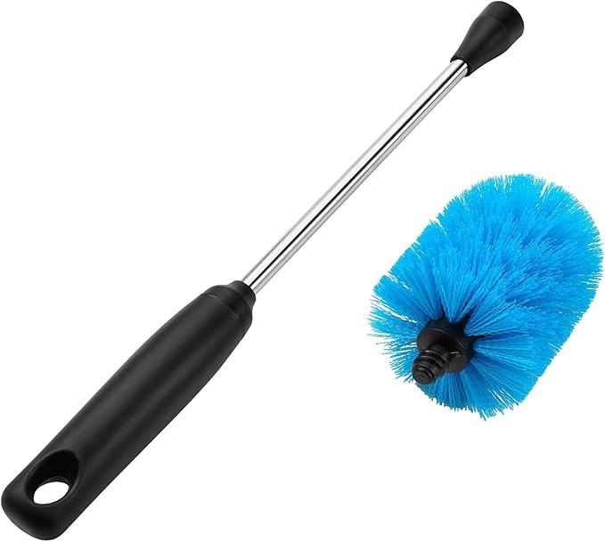 Stainless Steel Bottle Brush with Replaceable Head, Long Handle Scrub Brush for Water Bottles, Glasswares, Mugs, Flasks, Tumblers, Vases, and Kitchen Sink, 2 Pack, 13 in - 15 in