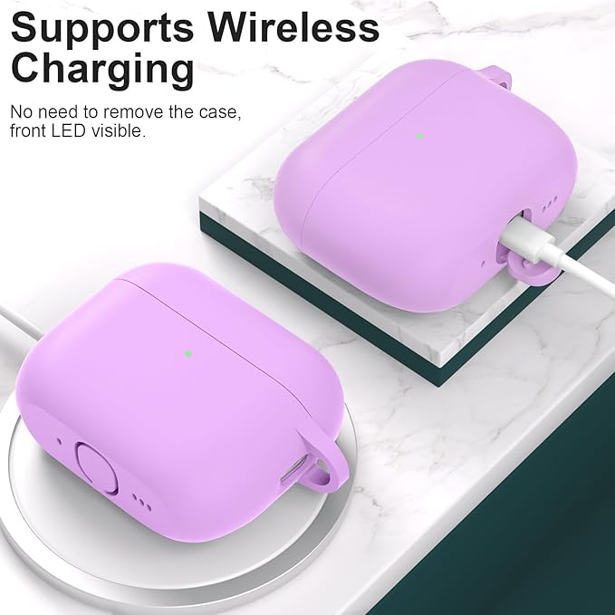 ATUAT for AirPods Pro 3 Case Cover with Cleaner, Protective Soft Silicone Skin with Keychain for Women Men for Apple AirPods Pro 3rd Generation Case(2025), Front LED Visible, Light Purple