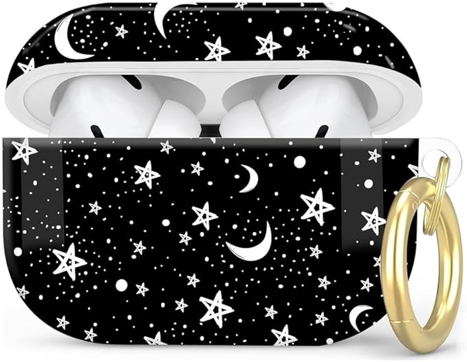 Compatible with AirPod Pro 2nd/1st Generation Case Cover with Key Chain,Full Protective Shockproof Wireless Headphone Case for Airpod Pro 2023/2022/2019(Moon Star)