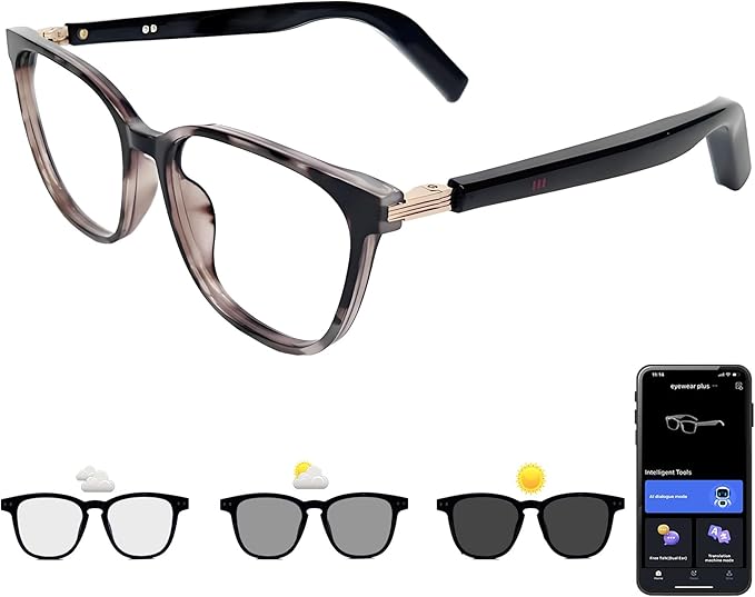 Smart Glasses with Photochromic Lenses for Men and Women AI Translation Smart Glasses with Translator 164 Languages IP67 Waterproof Bluetooth Glass Blue Light Protection