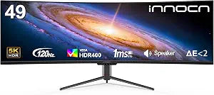 INNOCN 49" Curved Monitor Ultrawide Gaming 5K2K 120Hz 32:9 QHD 5120 x 1440P Computer Monitor, R1800, 99% sRGB, HDR400, USB Type C, DisplayPort, HDMI, Built-in Speakers, Height/Tilt Adjustable - 49C1R