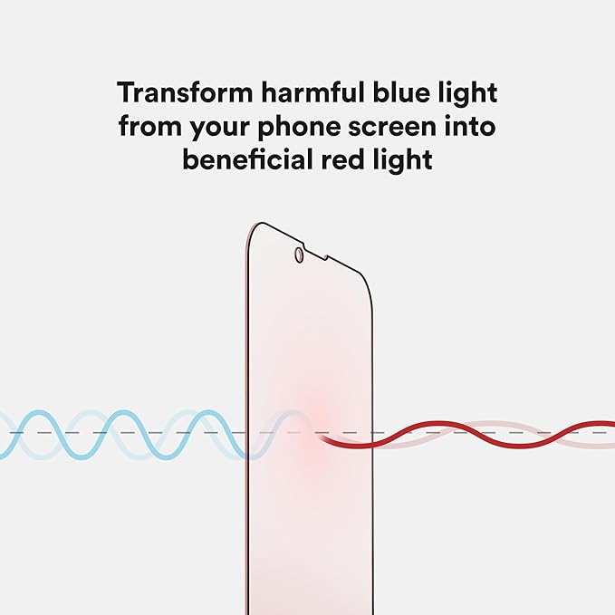BodyGuardz Red Light Converter Screen Protector – Passive Red Light Therapy for Face - Promotes Better Sleep, Healthier Skin, Reduced Eye Strain – 9H Tempered Glass, Easy Install (iPhone 17E / 16E / 14 / 13 Pro / 13)
