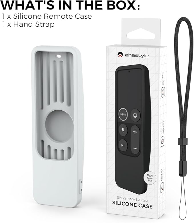 AhaStyle Protective Case for Apple TV Siri Remote with AirTag Holder, Anti Slip Silicone Cover Compatible with Apple TV HD and 4K [1st Gen] (Glow Blue)