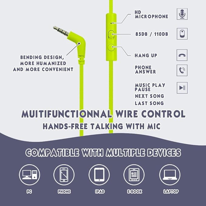 Headphone Kids Volume Limited 85/94dB Wired Over-Ear/On-Earr Foldable Headset with Inline Cable Aux 3.5mm Cord Mic for Toddler Child Back to School Pad Tablet Mexico Deepblue