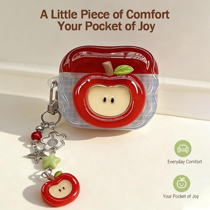 Compatible with AirPods Pro 2 Case 2025 with Lock Clear Cases,Soft TPU Cover for Airpods Pro 2rd Case for Air pod Pro 2 Cover with Keychain Cute Airpods Pro 2 Gen for Women Girls(Apple Red)