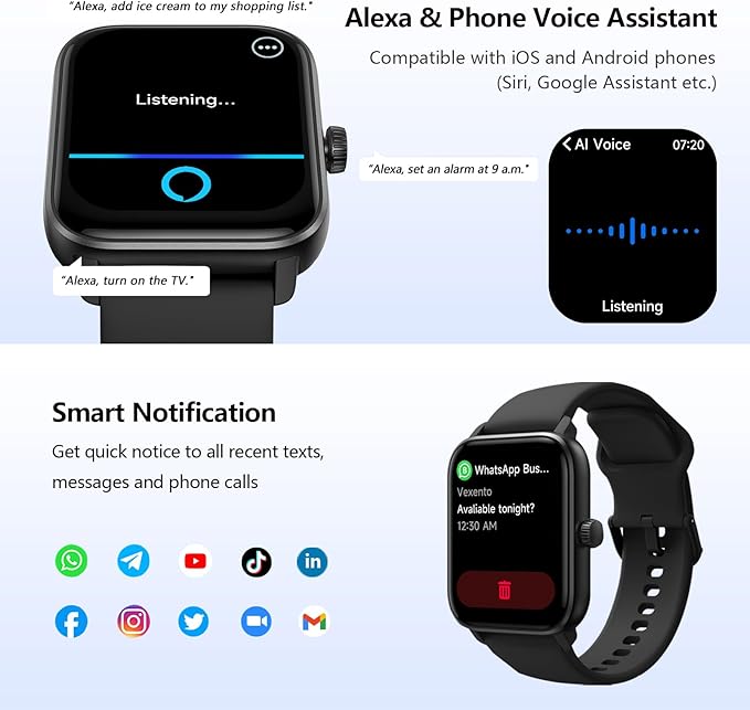 KEEPONFIT Smart Watch Answer/Make Calls, 1.85" Aluminum Case Alexa Built-in Fitness Tracker with IP68 Waterproof/100 Sports Modes/Heart Rate/Sleep for iOS/Android (Champagne Pink)