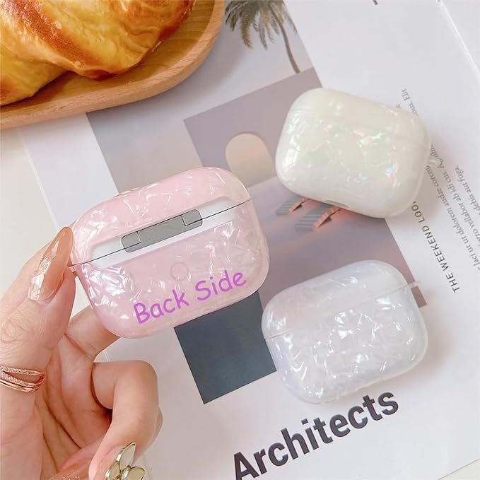 for Cute Glitter Airpods Pro/Pro 2 Gen Case with Cleaner Pen, Shell Pattern iPod Pro 2nd/1st Generation Cover Protective Skin Girl Women with Luxury Pearl Keychain 2023/2022/2019 - Colorful