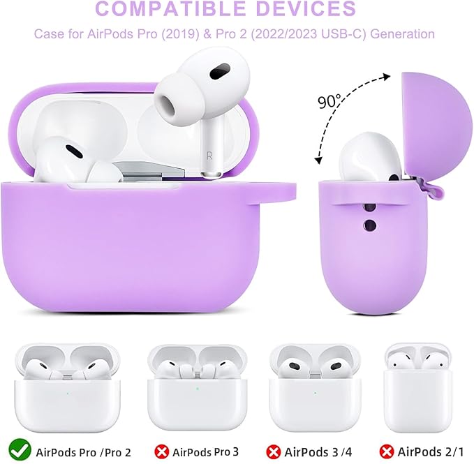 Compatible with AirPods Pro 2nd Generation Case with Cleaner Kit, Silicone Protective Case for Apple AirPod Pro 2nd/1st Earbuds Wireless Charging Cases with Bling Keychain (Light Purple)