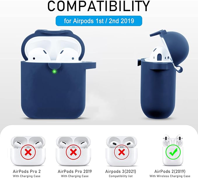 Secure Lock Silicone Case Compatible with AirPods Case 1 & 2 with Bling Keychain, Soft Protective Earpod Case Cover Earbuds Cases Women Girls for Apple Air Pod 2 Case - Midnight Blue