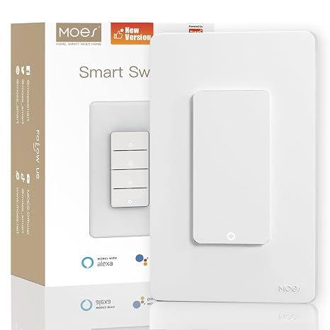 MOES WiFi Smart Light Switch 1 Gang, Neutral Required, White