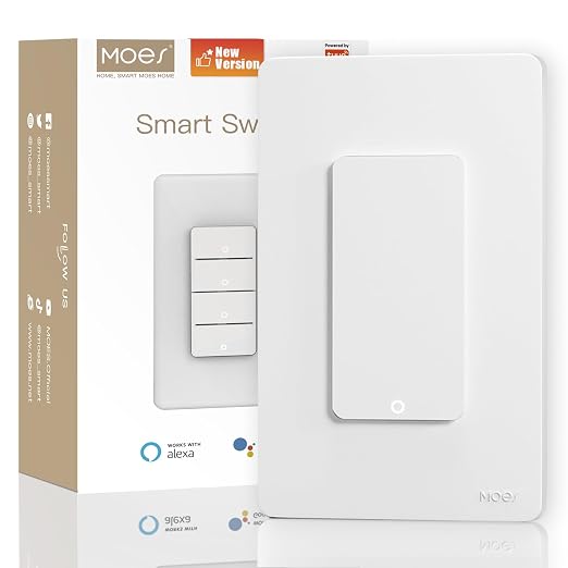MOES WiFi Smart Light Switch 1 Gang, Neutral Required, White