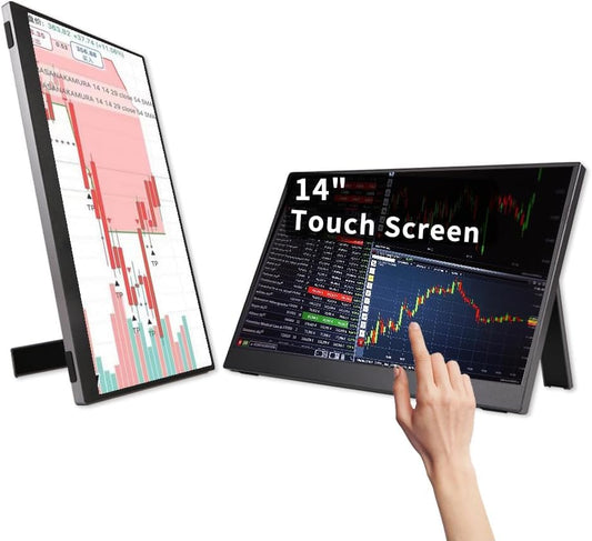 QQU 14" Portable Touchscreen Monitor, 1920 x 1200 IPS/HDR Ultra-Slim Travel Display with VESA Mount, Built-in Kickstand & Speakers, HDMI USB-C External Monitor for Laptop, PC,Phone, Tablet, PS4/5