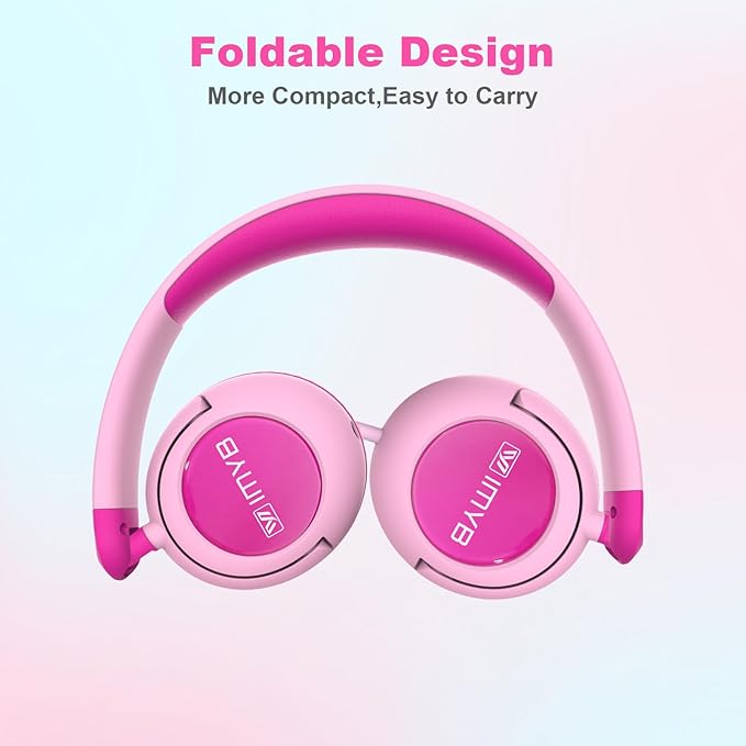 V8 Kids Headphones Wired with Mic for Toddlers, 85/94dB Safe Volume Limit, Foldable Portable Headphones for School & Travel, 3.5mm Port, Stereo Sound for iPad Tablet Kindle Computer (Pink)