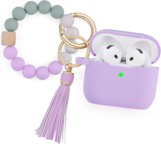 Filoto Compatible with AirPods 4 Case - Soft Silicone Cover with Bracelet Lanyard and Keychain, Shockproof and Scratch-Resistant, Cute Design for AirPods 4th Generation(Lavender Purpl)