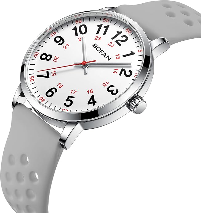 BOFAN Nurse Watch for Medical Professionals,Students,Doctors with Easy to Read Dial,Second Hand and 24 Hour,Soft and Breathable Silicone Band,Water Resistant