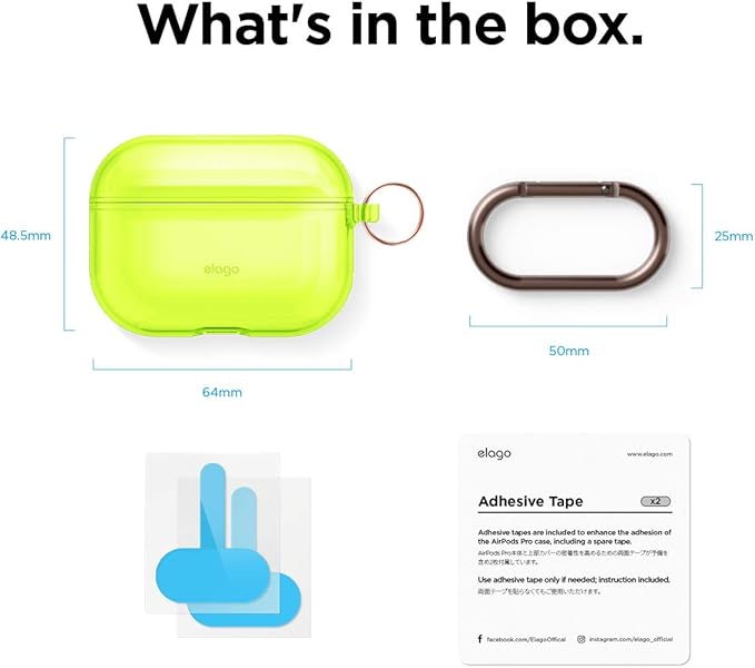 elago Compatible with AirPods Pro Case Clear - High Rating, TPU Transparent Shockproof, Protective Case Cover with Keychain, Gel Tape Included, Wireless Charging [Neon Yellow]