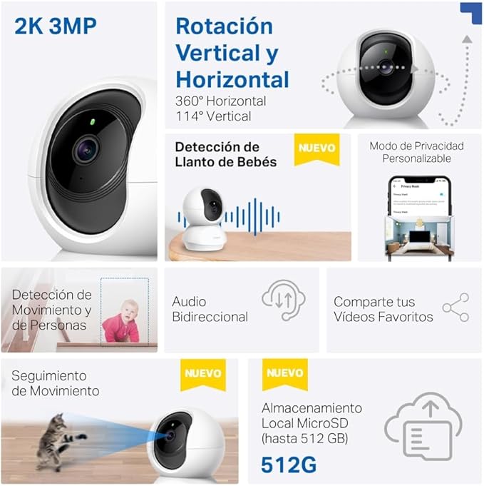 TP-Link Tapo 2K Pan/Tilt Security Camera for Baby Monitor, Dog Camera w/Motion Detection, 2-Way Audio, Siren, Night Vision, Cloud & SD Card Storage, Works with Alexa & Google Home, 2-Pack (C210P2)