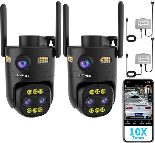 Indoor/Outdoor Cameras for Home Security 2Pack,2.4/5G WiFi Camera Wired,10x Hybrid Zoom,Plug-in 9.8ft Cable,360° Pan Tilt,Auto-Tracking,24/7 Recording,Work with NVR/DVR